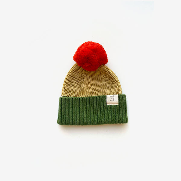 Organic Cotton Chunky Colour Block Beanie - Clover/Buttercup/Poppy - The Rest
