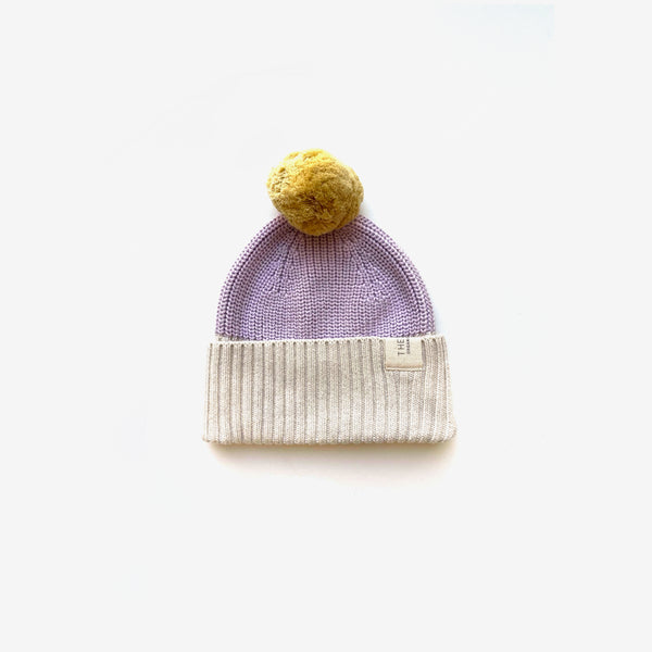 Organic Cotton Chunky Colour Block Beanie - Oat Marle/Lilac/ Buttercup - The Rest