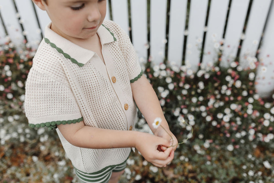 Scallop Crochet Shirt - Clover - The Rest