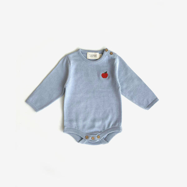 Knit Bodysuit - Sky Blue with apple - The Rest