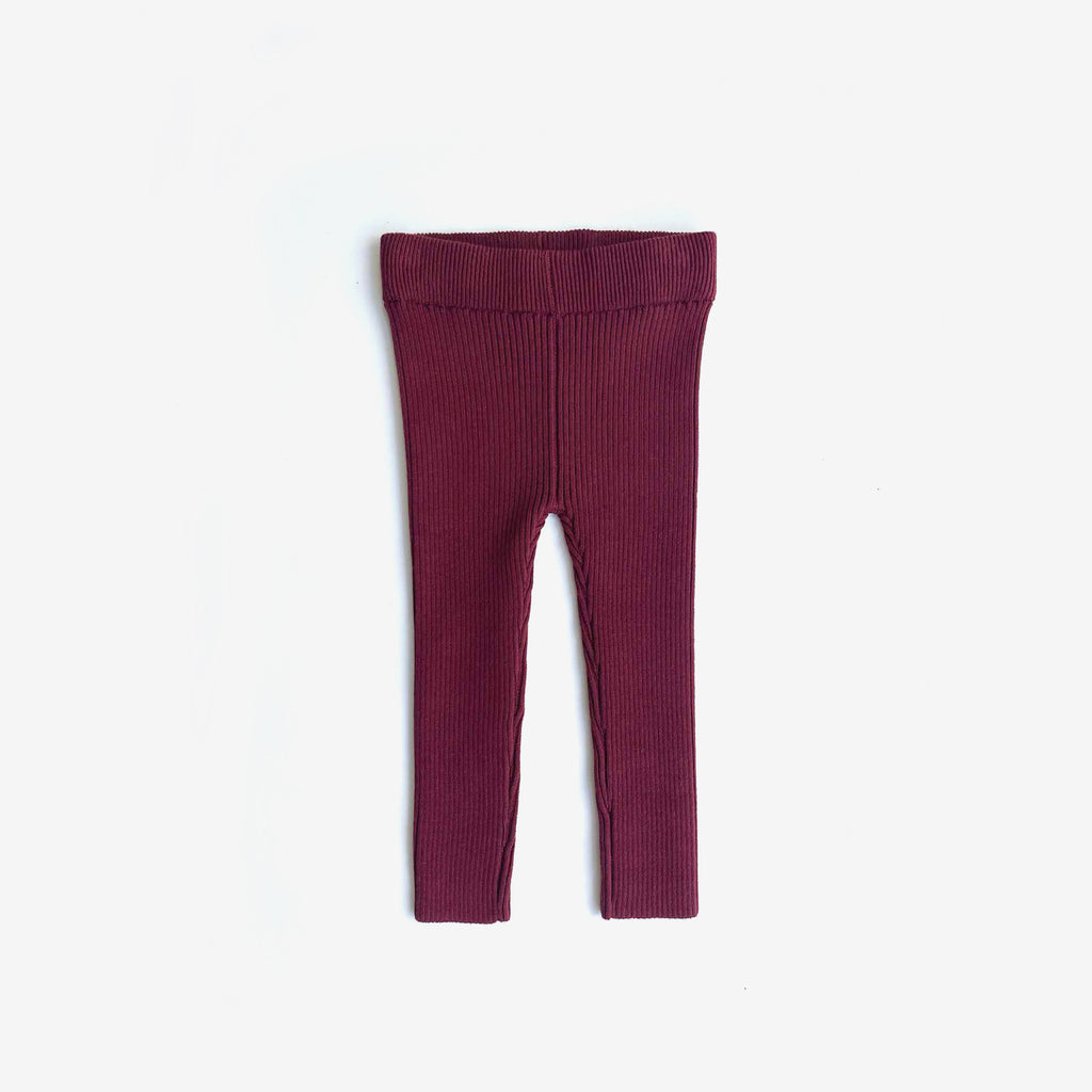 Organic Cotton Rib Knit Leggings - Plum - The Rest