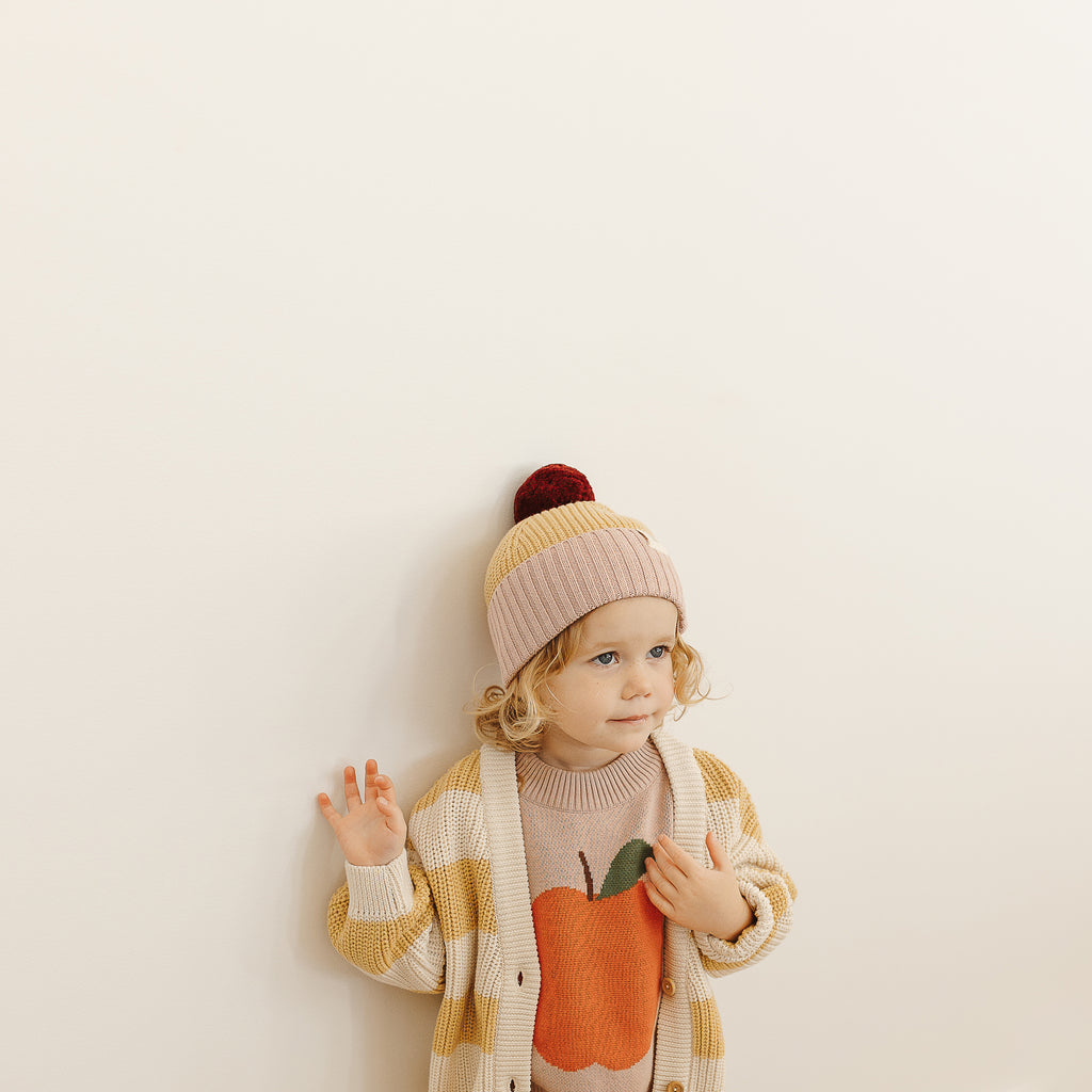 Organic Cotton Chunky Colour Block Beanie - Plum Honey Bubblegum - The Rest