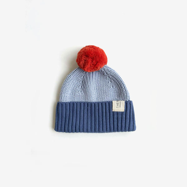 Organic Cotton Chunky Colour Block Beanie - Navy Sky Tomato - The Rest