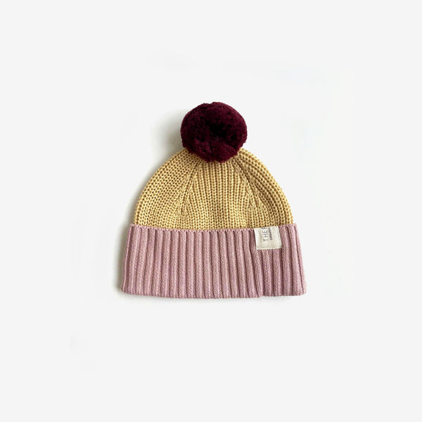 Organic Cotton Chunky Colour Block Beanie - Plum Honey Bubblegum - The Rest