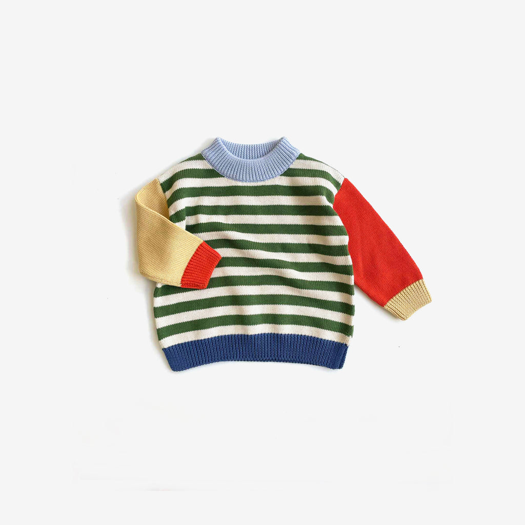 Organic Cotton Knit Jumper - Clover Stripe Colour Block - The Rest