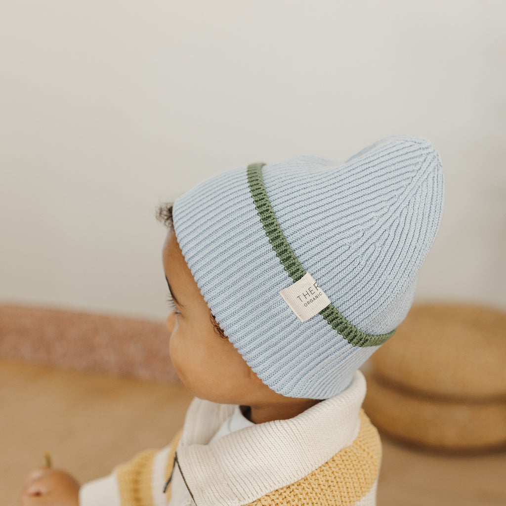 Organic Cotton Rib Beanie - Sky Clover Dip - The Rest