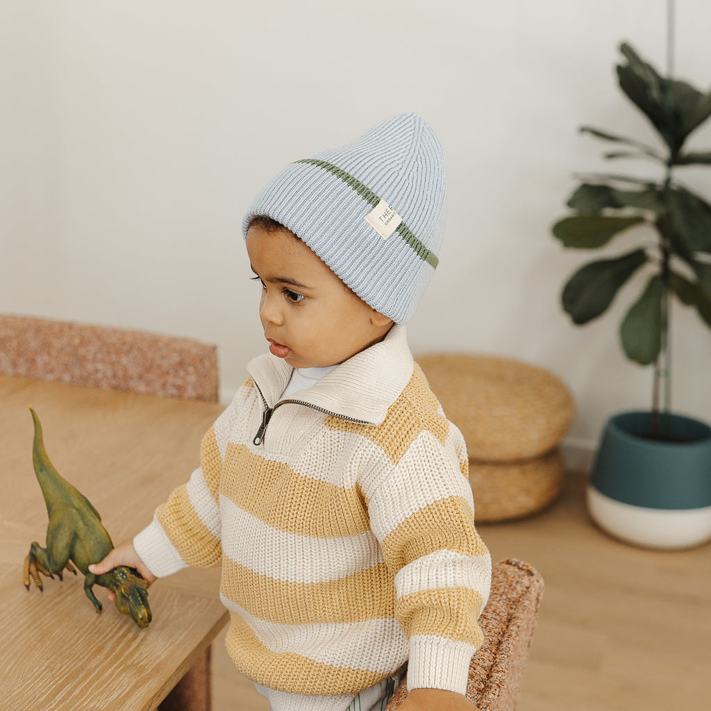 Organic Cotton Rib Beanie - Sky Clover Dip - The Rest