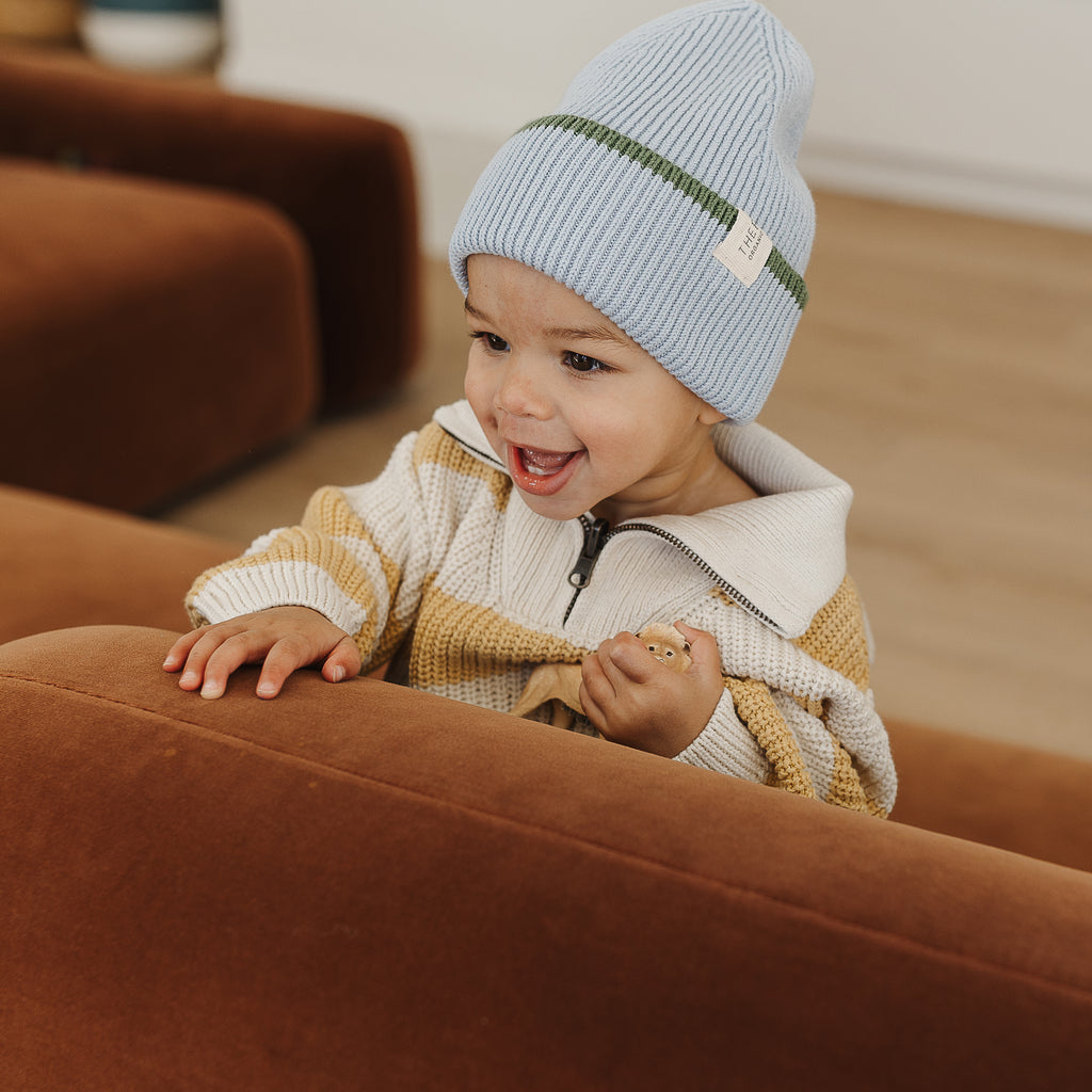 Organic Cotton Rib Beanie - Sky Clover Dip - The Rest