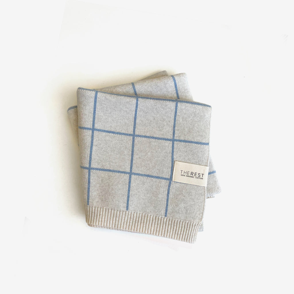 Organic Cotton Knit Blanket - Sky Grid - The Rest