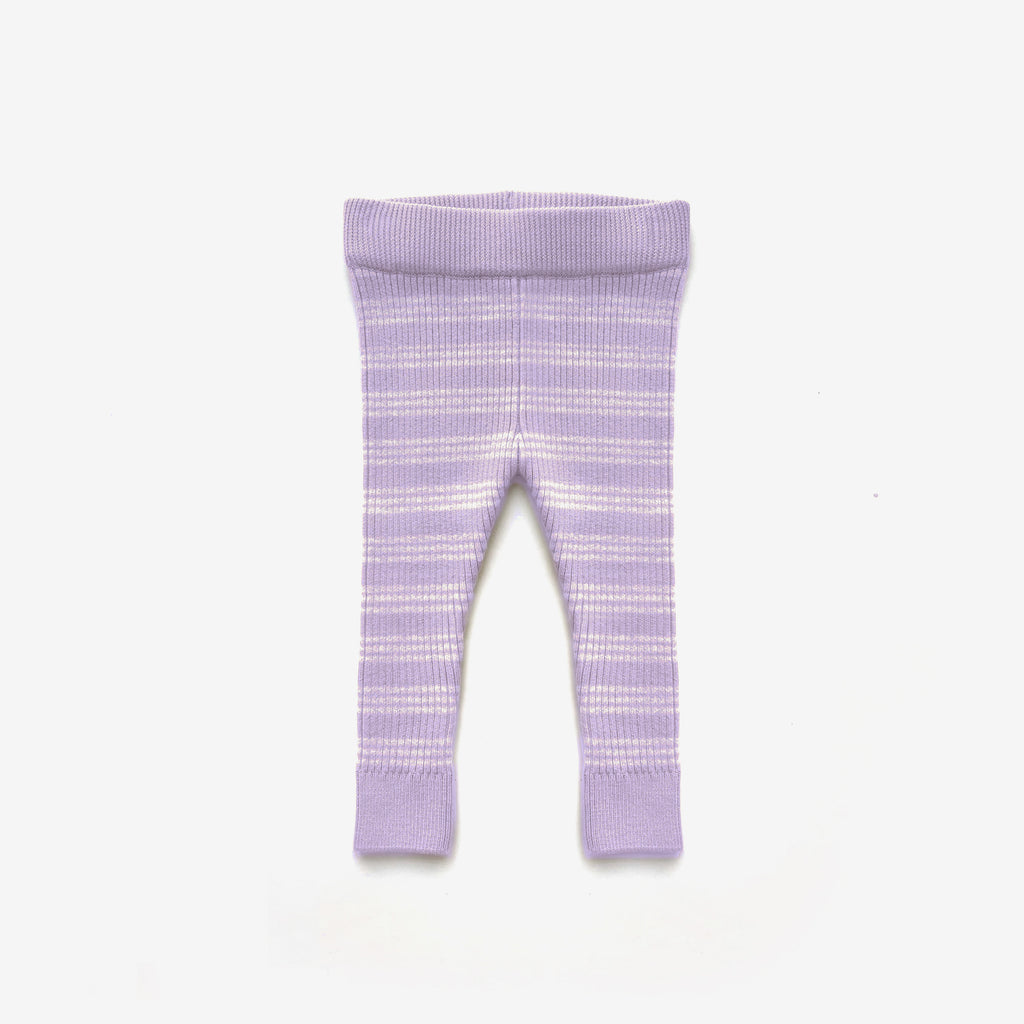 Organic Cotton Rib Knit Leggings - Lilac Stripe - The Rest