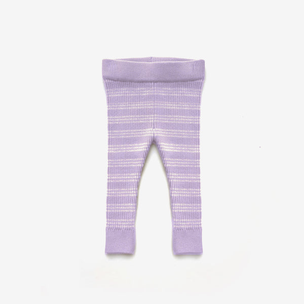 Organic Cotton Rib Knit Leggings - Lilac Stripe - The Rest