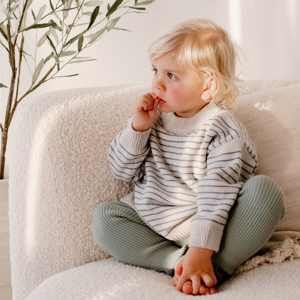 Organic Cotton Knit Jumper - Navy Stripe - The Rest