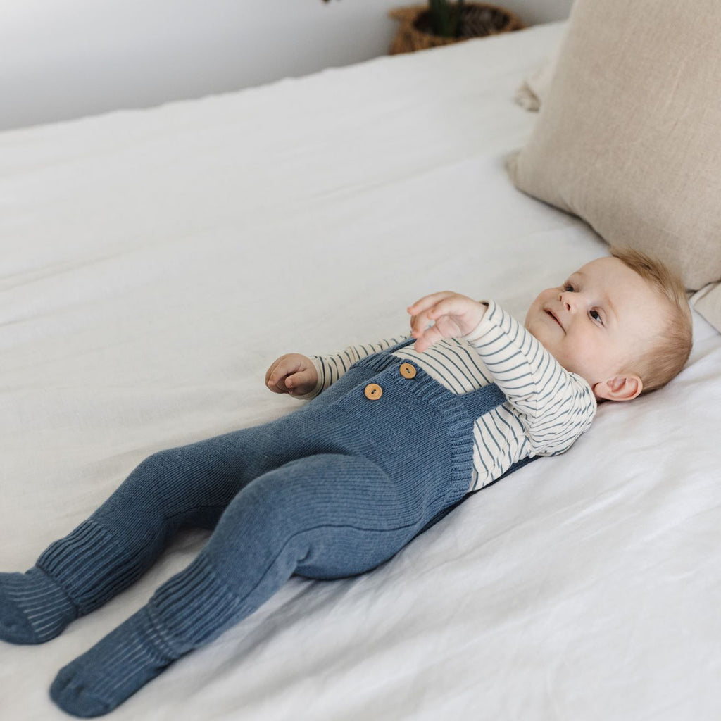 Organic Cotton Knit Dungarees - Moody Blue - The Rest