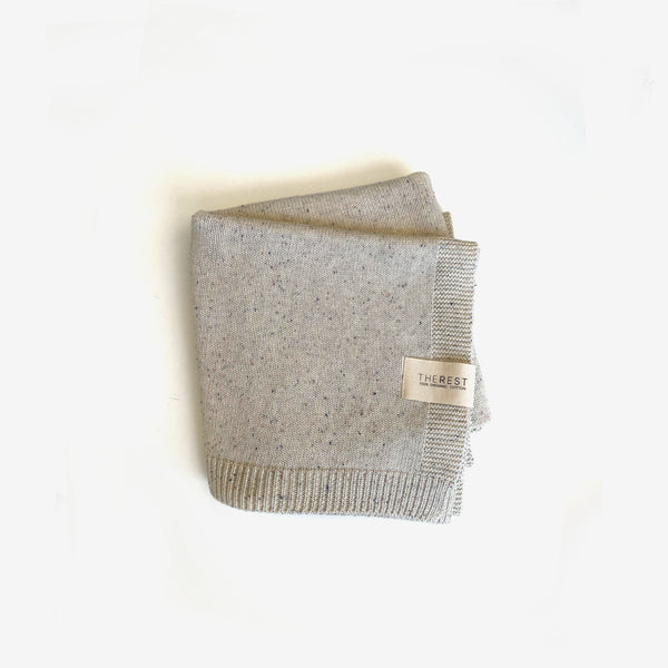 Organic Cotton Knit Blanket - Oat Navy Fleck - The Rest