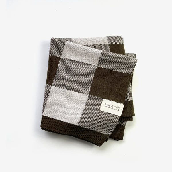 Organic Cotton Knit Blanket - Olive Gingham - The Rest