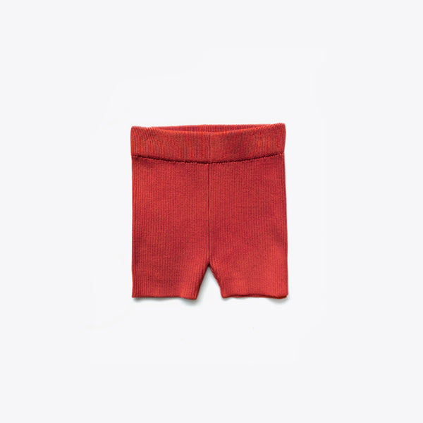 Organic Cotton Rib Knit Bike Shorts - Tomato - The Rest