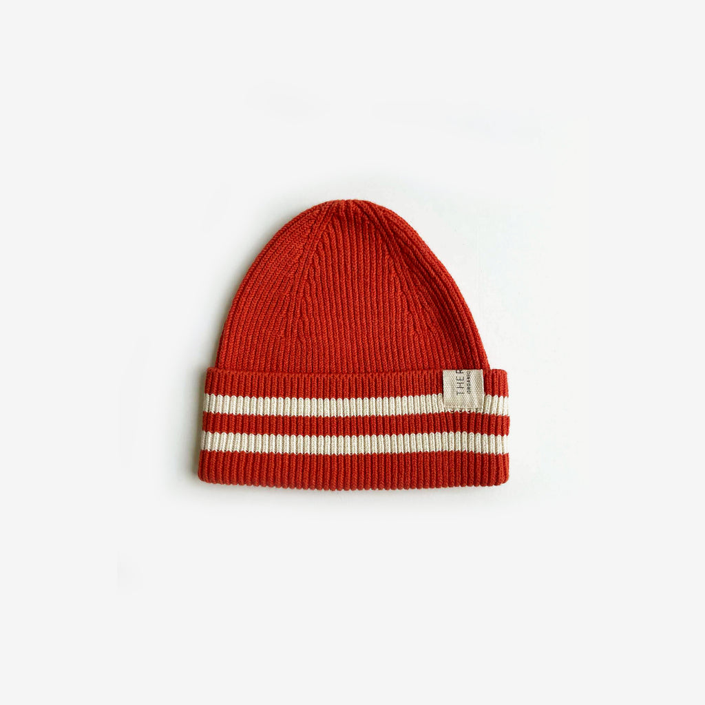 Organic Cotton Rib Beanie - Tomato Stripe - The Rest