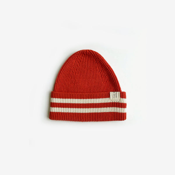 Organic Cotton Rib Beanie - Tomato Stripe - The Rest