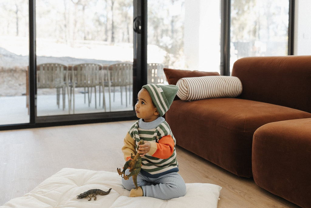 Organic Cotton Rib Knit Leggings - Sky Clover Dip - The Rest