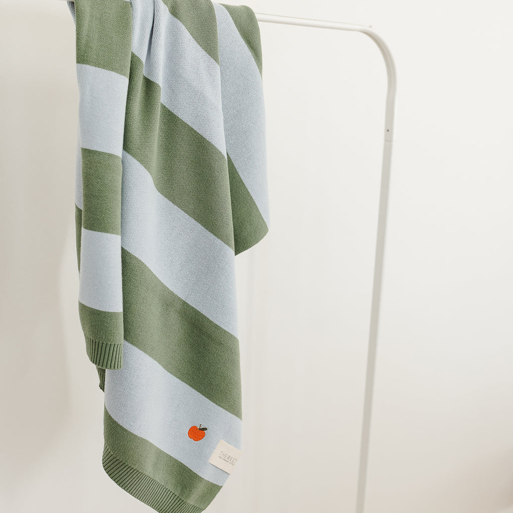 Organic Cotton Knit Blanket - Sky Clover Rugby Stripe - The Rest