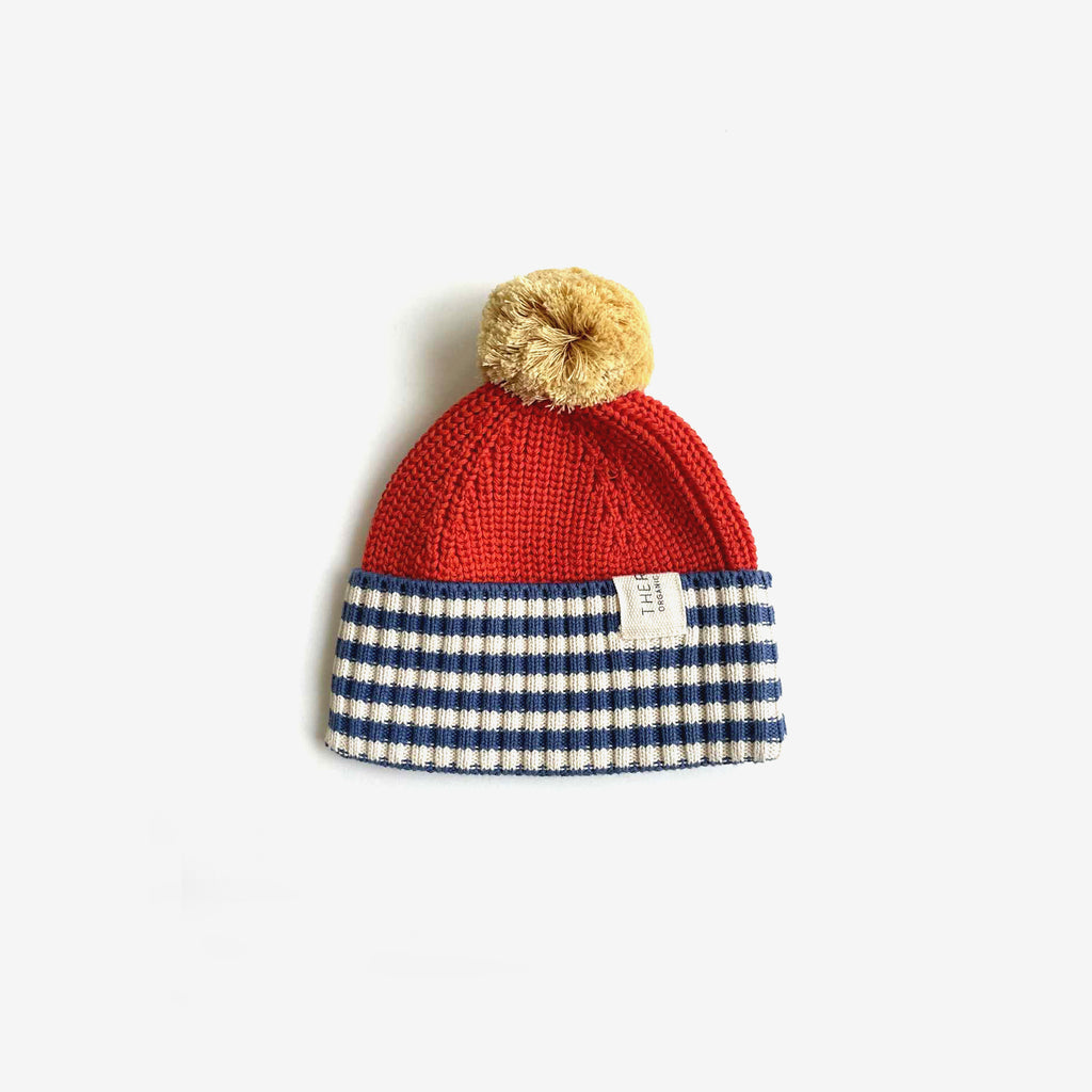 Organic Cotton Chunky Colour Block Beanie - Navy Stripe - The Rest