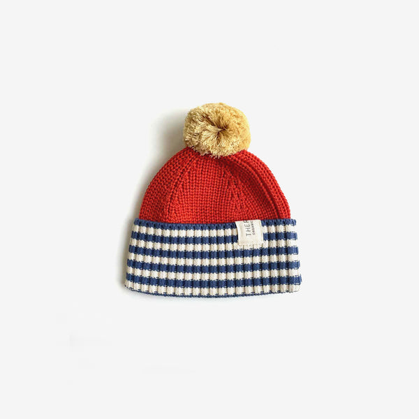 Organic Cotton Chunky Colour Block Beanie - Navy Stripe - The Rest
