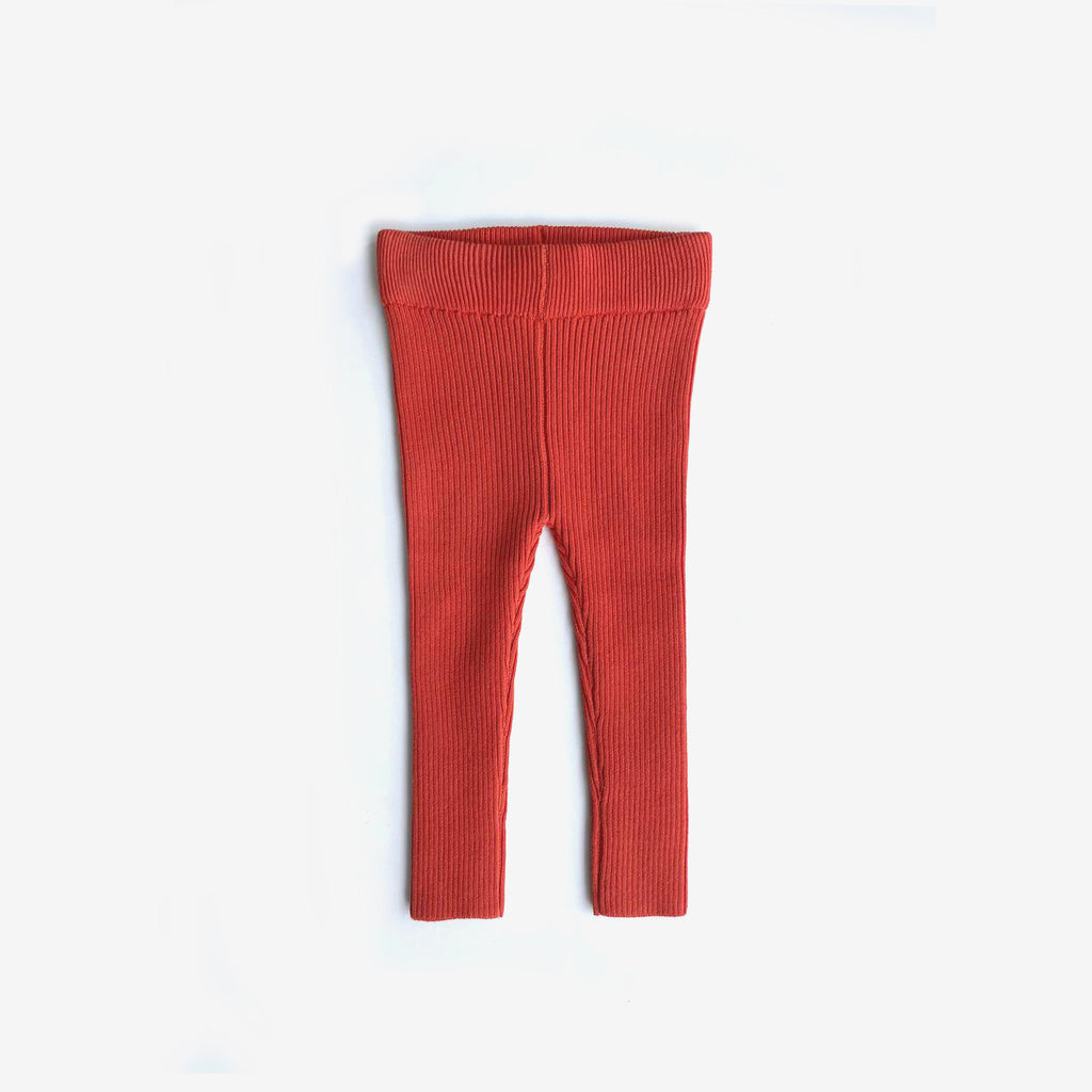 Organic Cotton Rib Knit Leggings - Tomato - The Rest