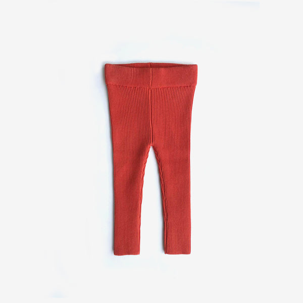 Organic Cotton Rib Knit Leggings - Tomato - The Rest