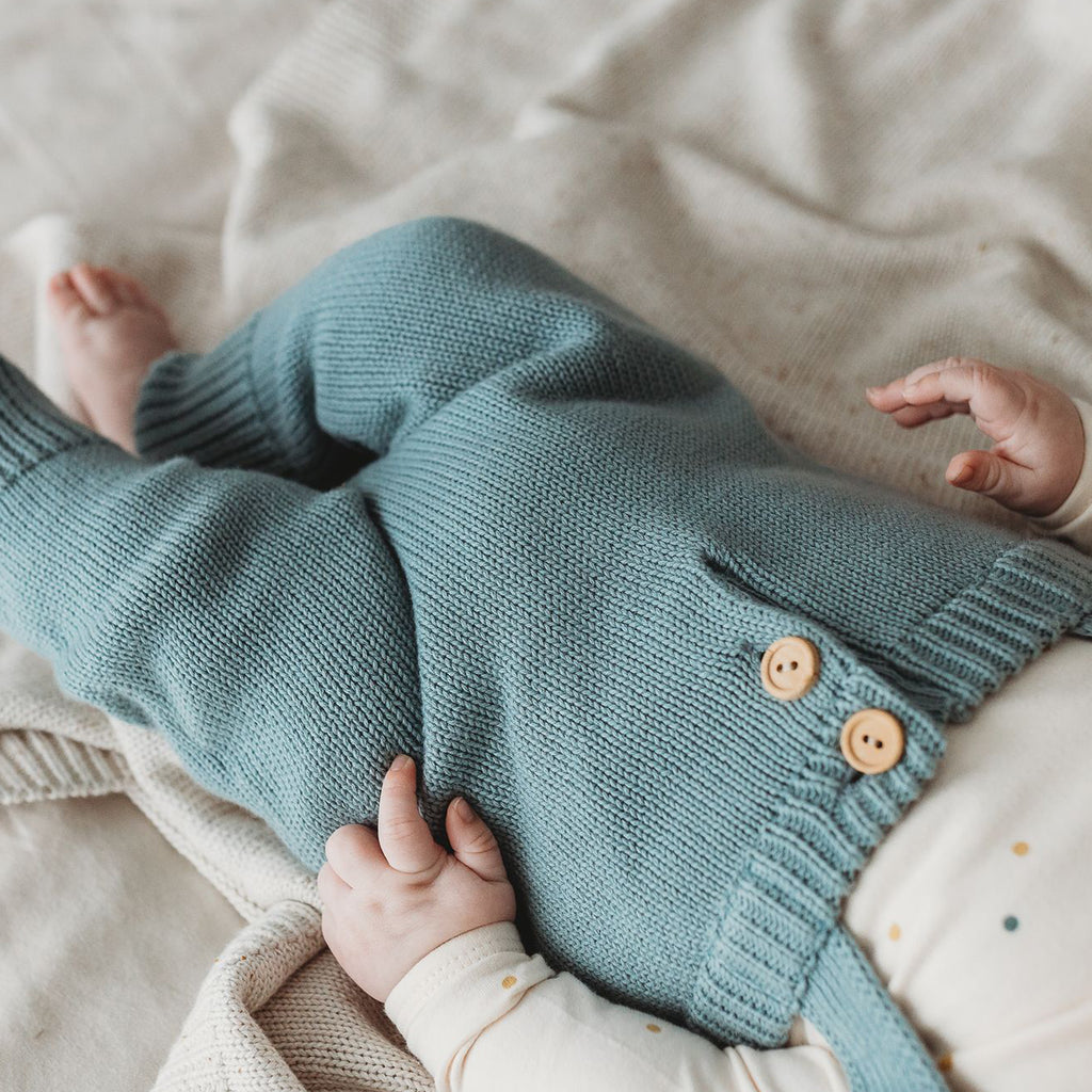 Organic Cotton Knit Dungarees - Sky Marle - The Rest